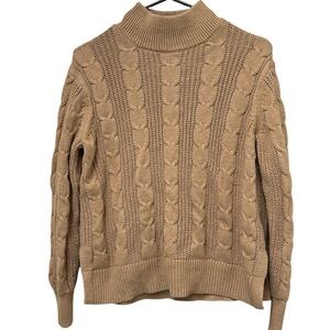Banana Republic Petite Cable-Knit Mock-Neck Sweater, New Camel, Size PM